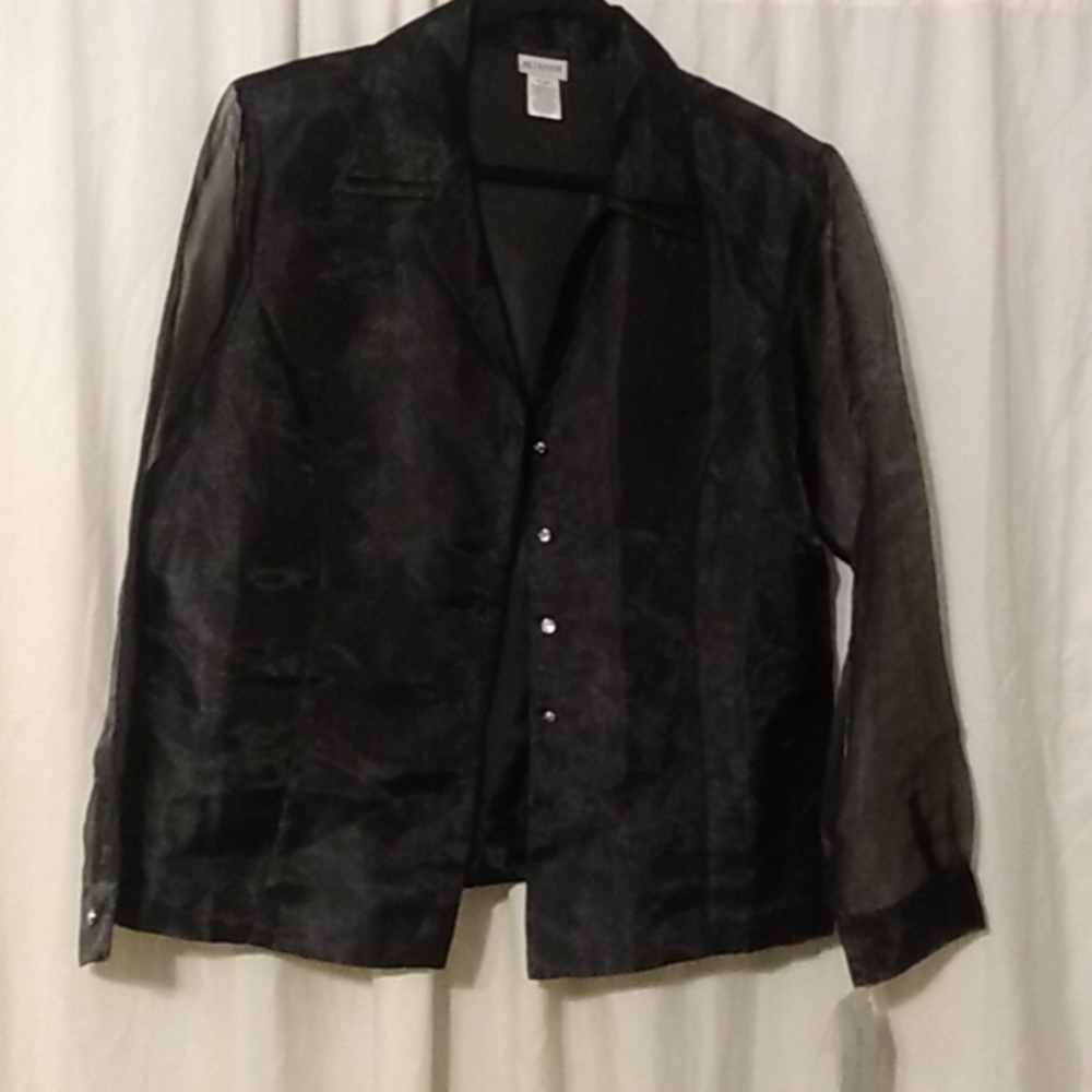 Metaphor Top Women’s Size XL Black lined with Sheer Sleeve button down